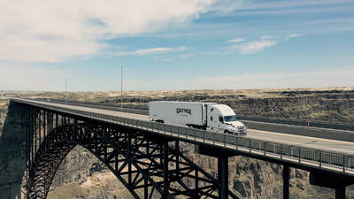 Giltner Truck crossing Perrine Bridge - Drone Shot